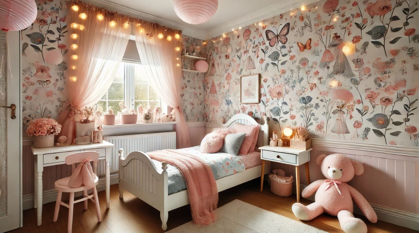 Pigeværelse med børnetapet